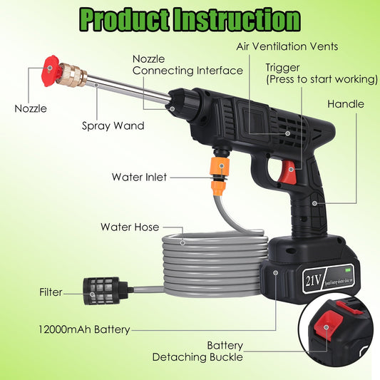 Cordless Portable Pressure Washer | 400PSI Power Cleaner with Nozzles & Foam Bottle