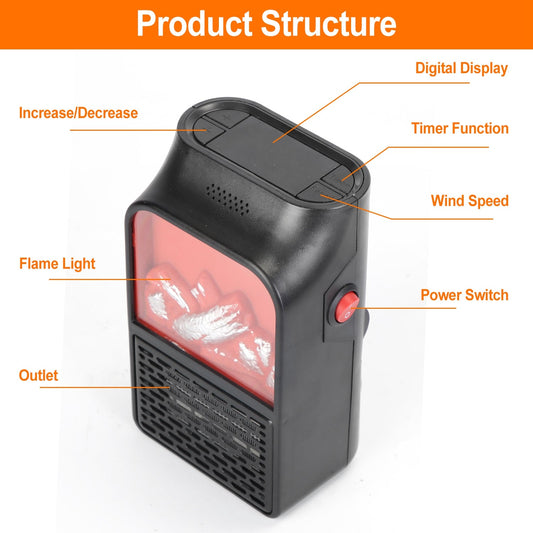 800W Plug-In Space Heater with 360° Rotatable Plug & Remote