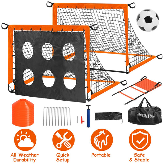 Kids Soccer Goals Set For Backyard Portable Soccer Training Equipment with Ball Pump Cones Agility Ladder Target Carry Bag For Toddler Age 3+ Outdoor