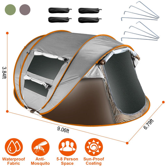 5-8 Person Pop Up Tent Automatic Setup Camping Tent Waterproof InstantÊSetup Tent with 4 Mosquito Net Windows Carrying Bag for Hiking Climbing Adventu